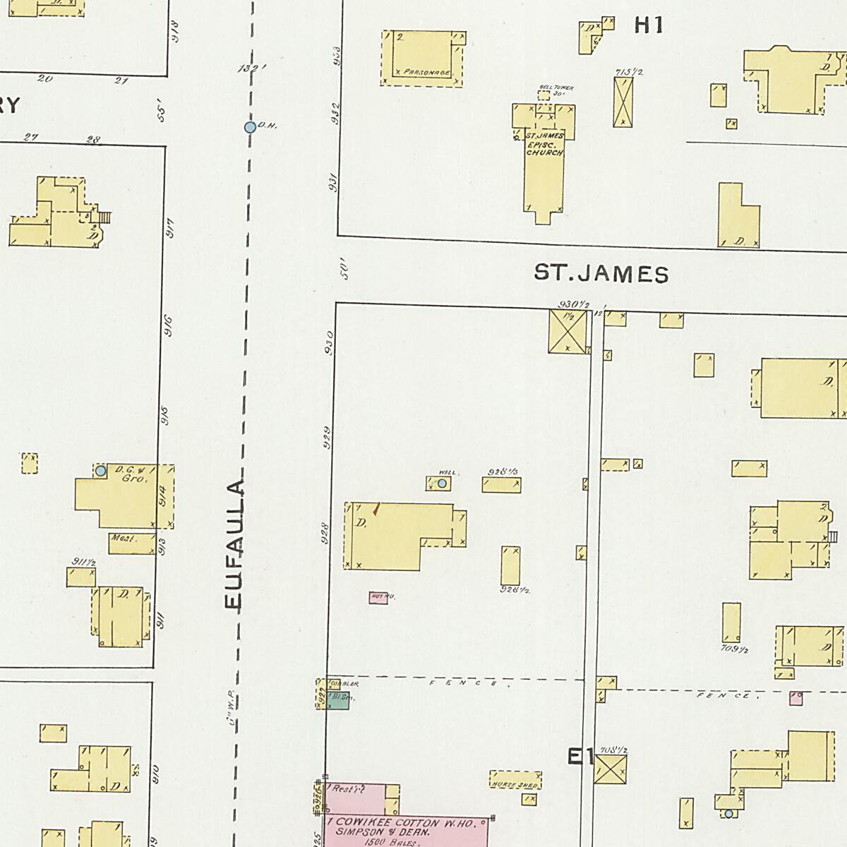 This old map of Eufaula, Barbour County, Alabama was created by Sanborn Map Company in 1892