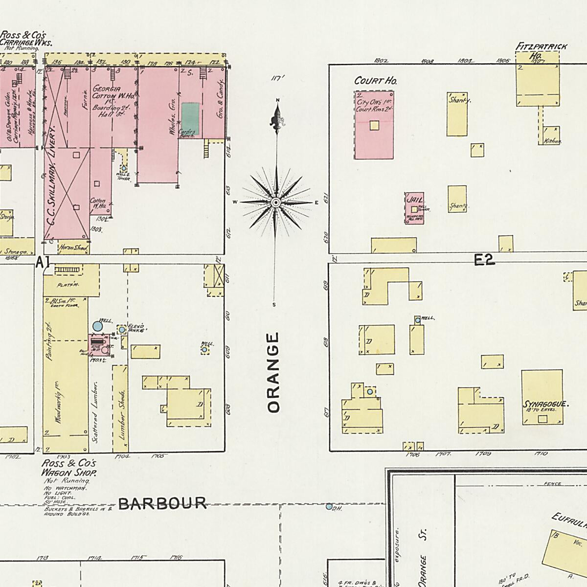 This old map of Eufaula, Barbour County, Alabama was created by Sanborn Map Company in 1892
