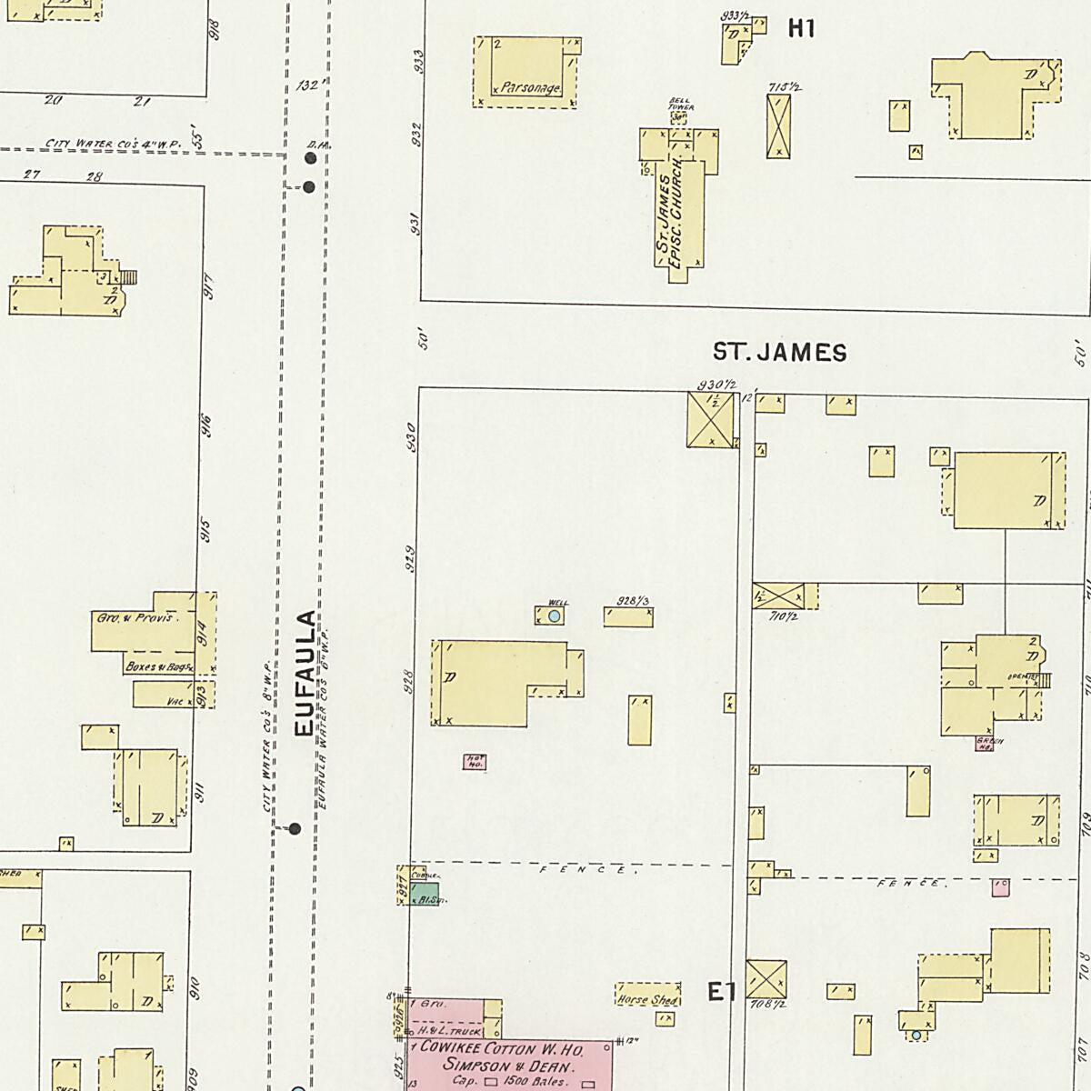 This old map of Eufaula, Barbour County, Alabama was created by Sanborn Map Company in 1897