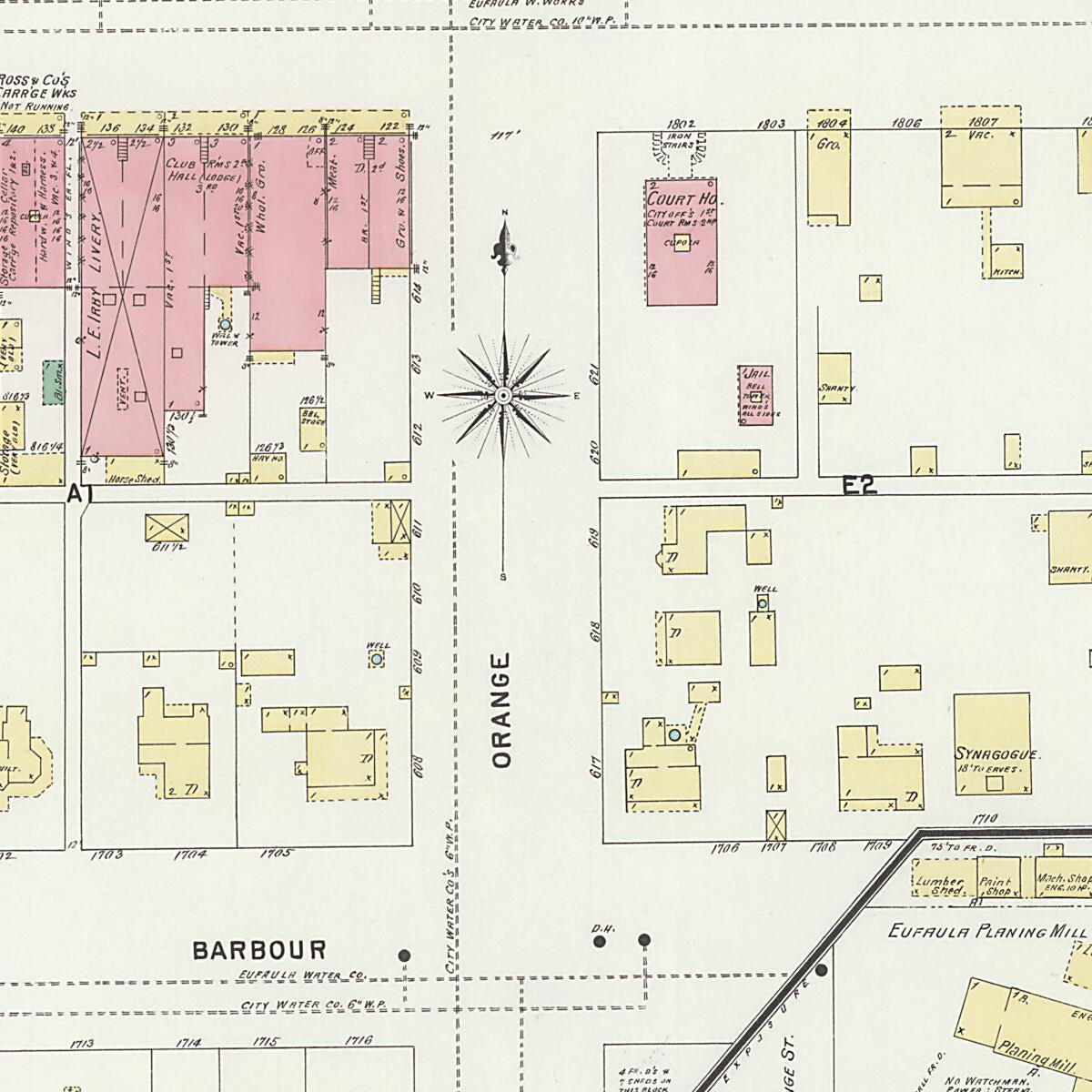 This old map of Eufaula, Barbour County, Alabama was created by Sanborn Map Company in 1897