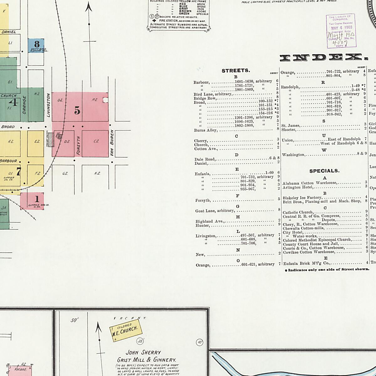 This old map of Eufaula, Barbour County, Alabama was created by Sanborn Map Company in 1903