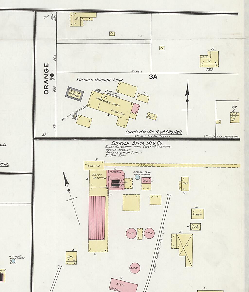 This old map of Eufaula, Barbour County, Alabama was created by Sanborn Map Company in 1910