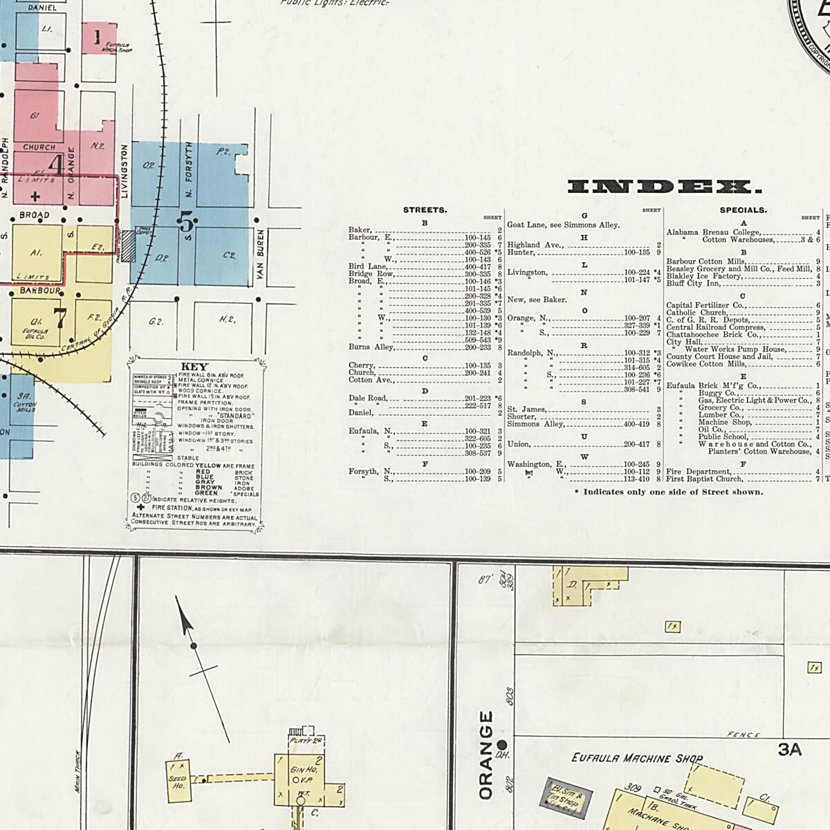 This old map of Eufaula, Barbour County, Alabama was created by Sanborn Map Company in 1910