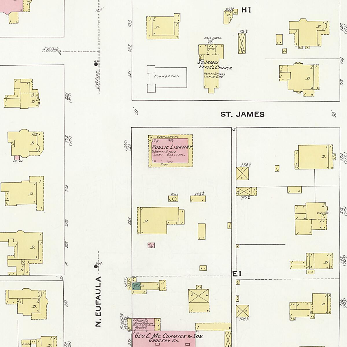 This old map of Eufaula, Barbour County, Alabama was created by Sanborn Map Company in 1910