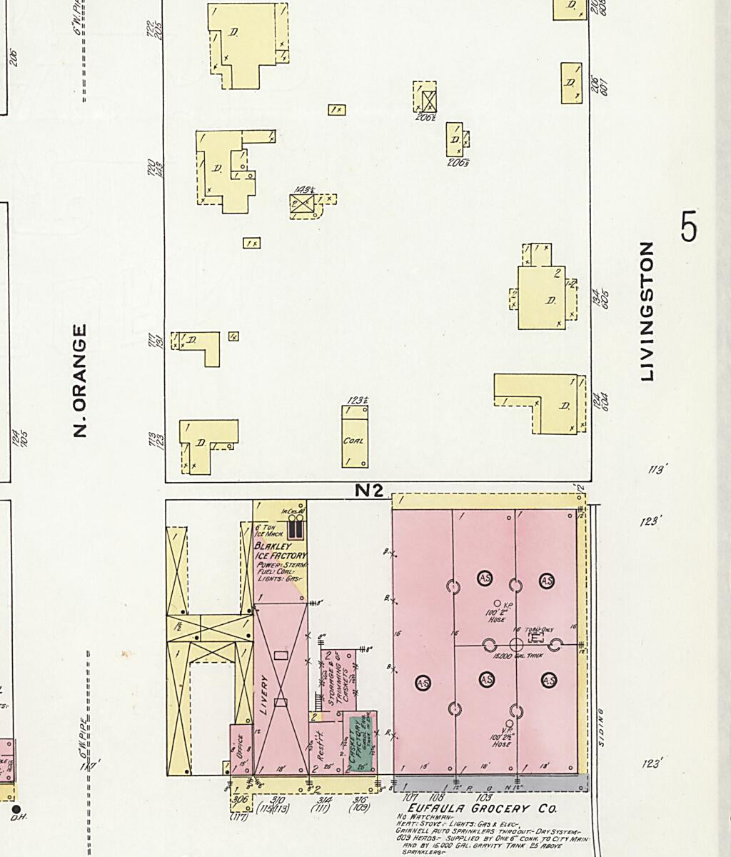 This old map of Eufaula, Barbour County, Alabama was created by Sanborn Map Company in 1910