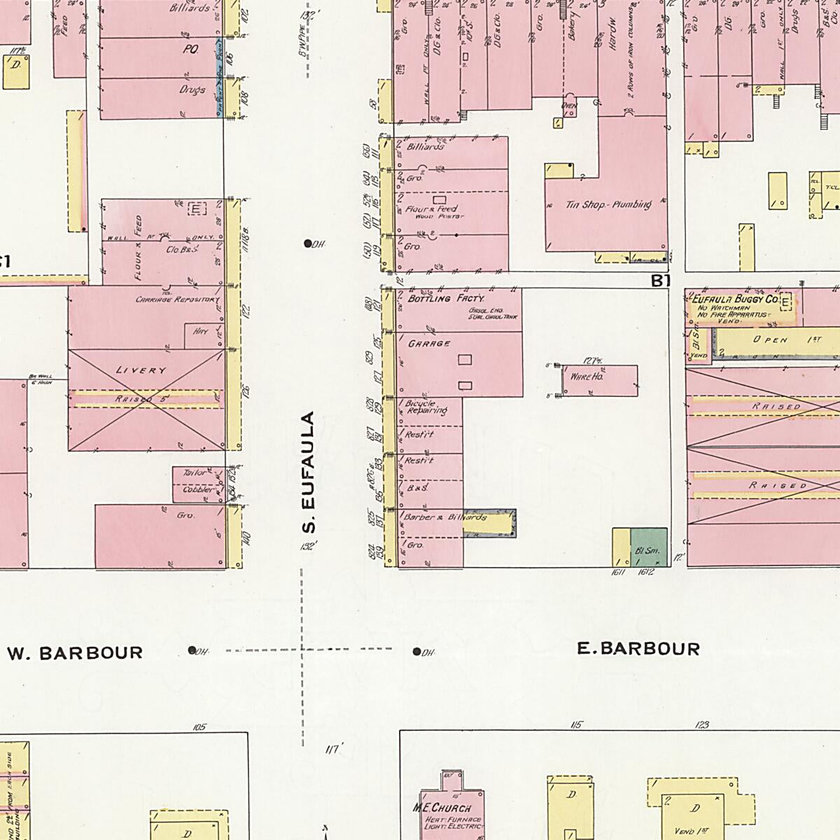 This old map of Eufaula, Barbour County, Alabama was created by Sanborn Map Company in 1910