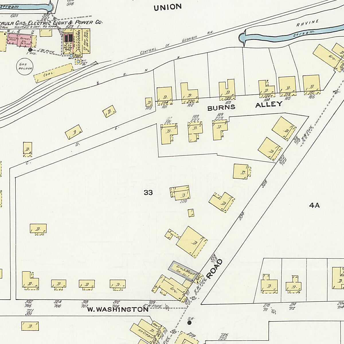 This old map of Eufaula, Barbour County, Alabama was created by Sanborn Map Company in 1910