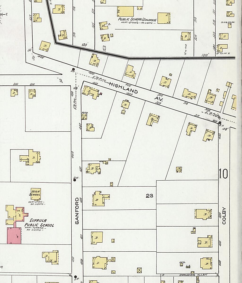 This old map of Eufaula, Barbour County, Alabama was created by Sanborn Map Company in 1920