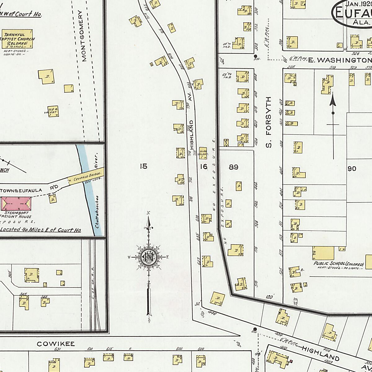 This old map of Eufaula, Barbour County, Alabama was created by Sanborn Map Company in 1920
