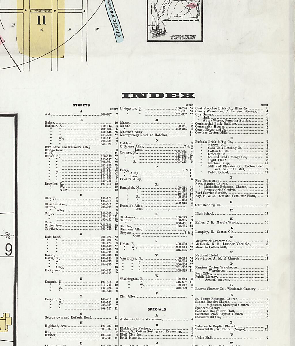 This old map of Eufaula, Barbour County, Alabama was created by Sanborn Map Company in 1920
