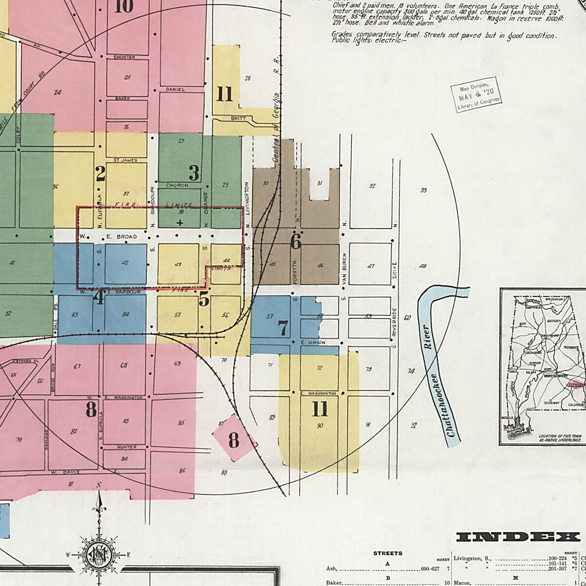 This old map of Eufaula, Barbour County, Alabama was created by Sanborn Map Company in 1920