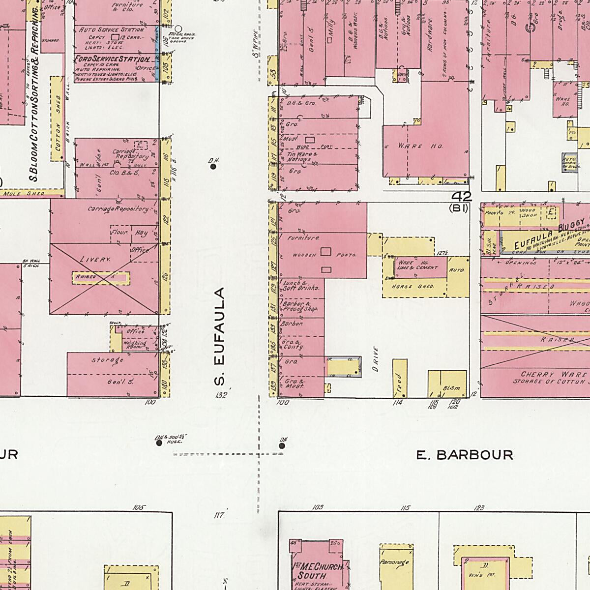 This old map of Eufaula, Barbour County, Alabama was created by Sanborn Map Company in 1920