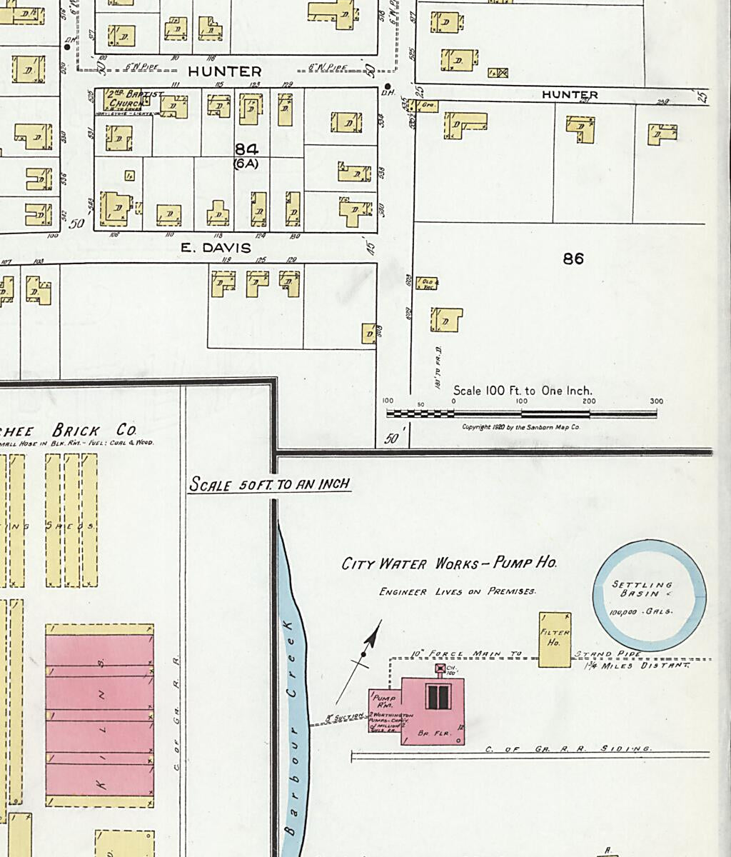 This old map of Eufaula, Barbour County, Alabama was created by Sanborn Map Company in 1920