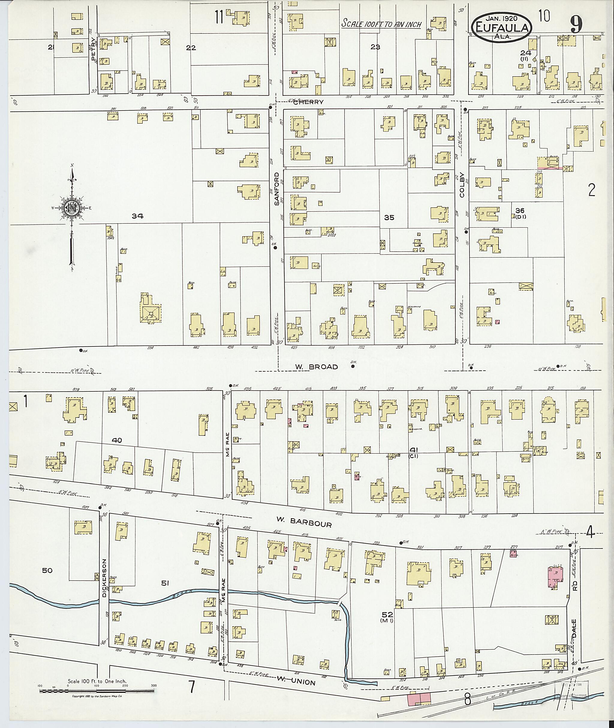 This old map of Eufaula, Barbour County, Alabama was created by Sanborn Map Company in 1920