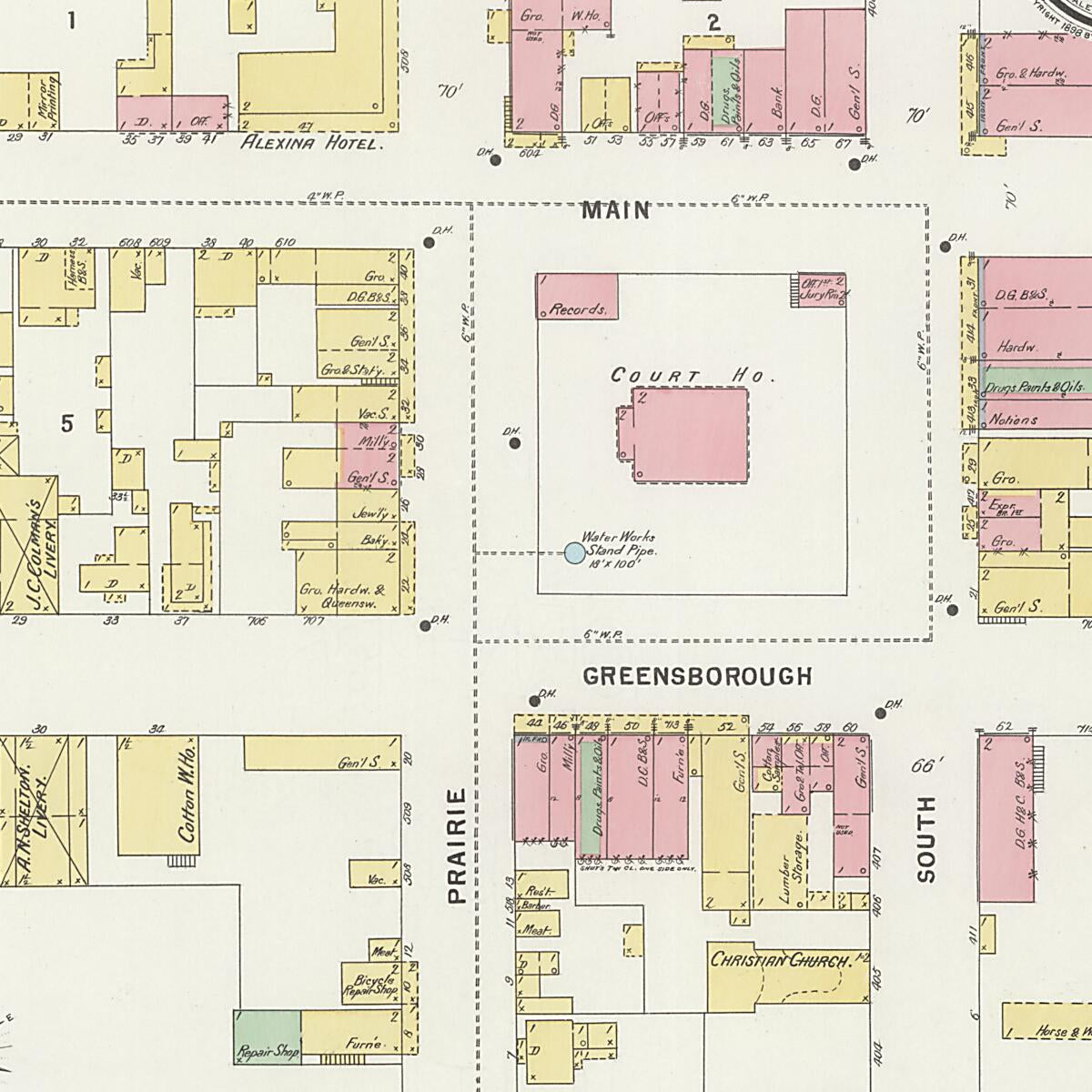 This old map of Eutaw, Greene County, Alabama was created by Sanborn Map Company in 1898