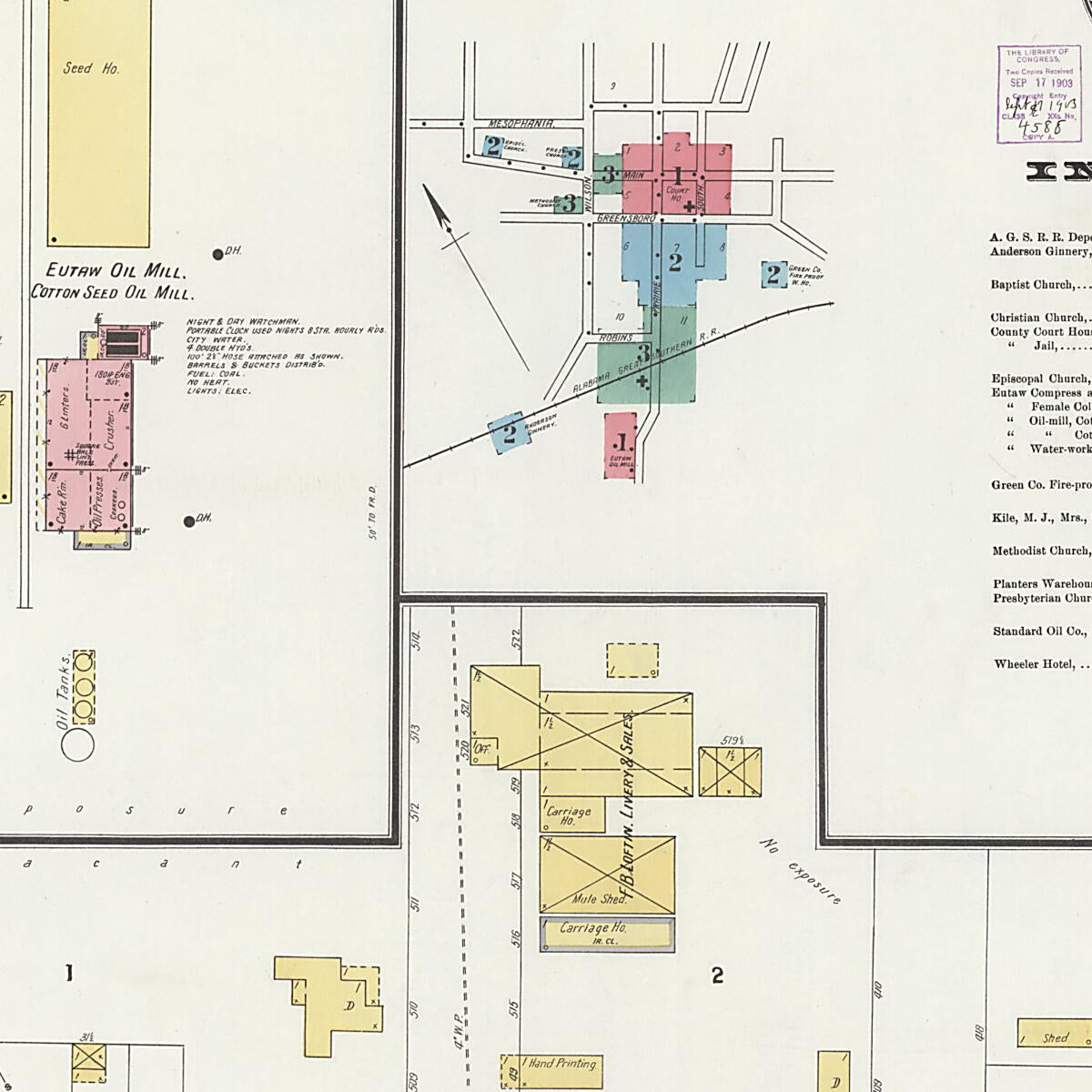 This old map of Eutaw, Greene County, Alabama was created by Sanborn Map Company in 1903