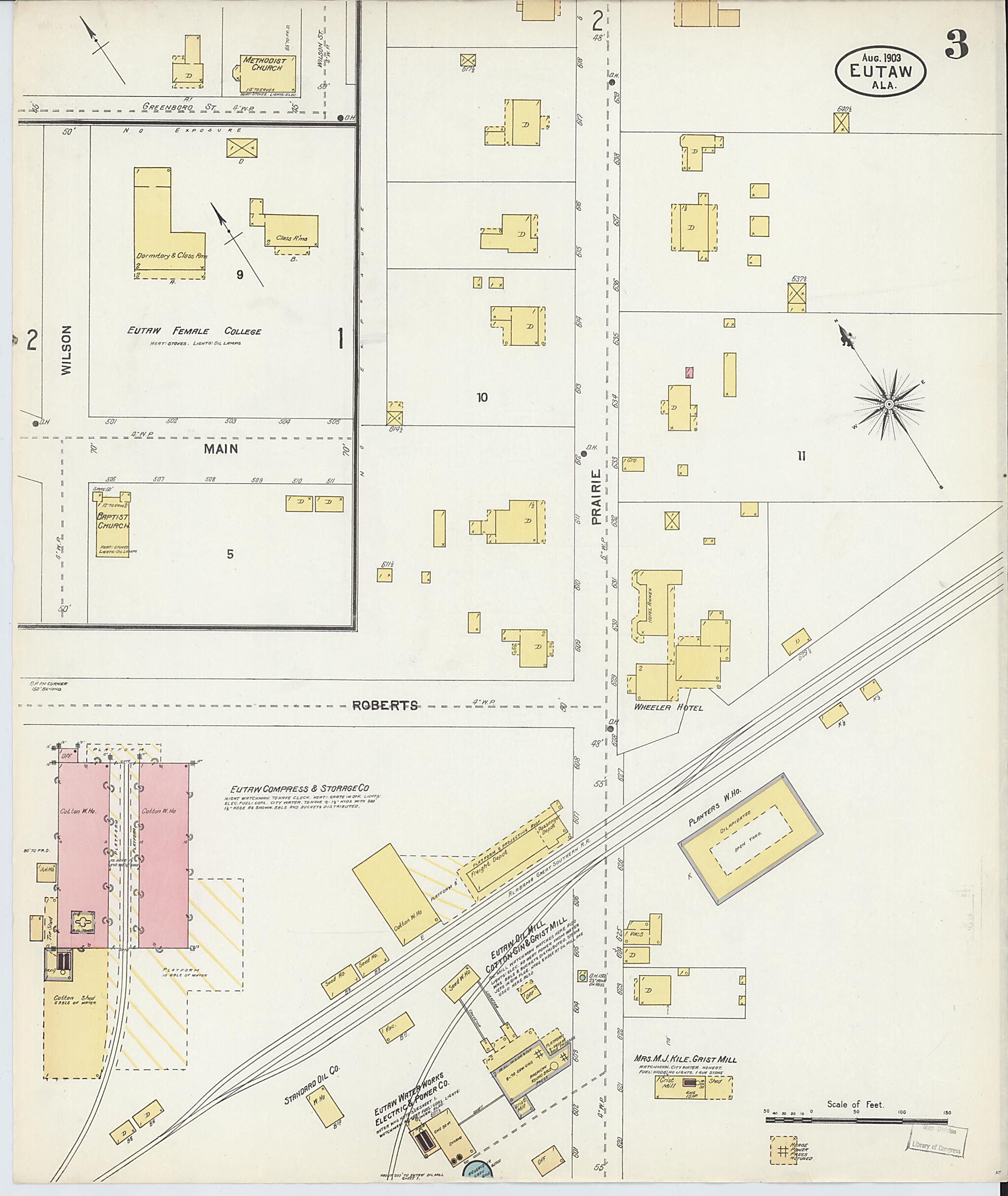 This old map of Eutaw, Greene County, Alabama was created by Sanborn Map Company in 1903