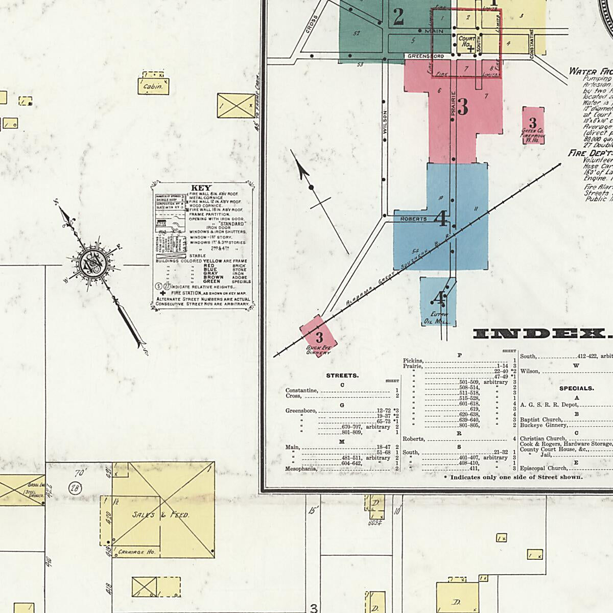 This old map of Eutaw, Greene County, Alabama was created by Sanborn Map Company in 1909
