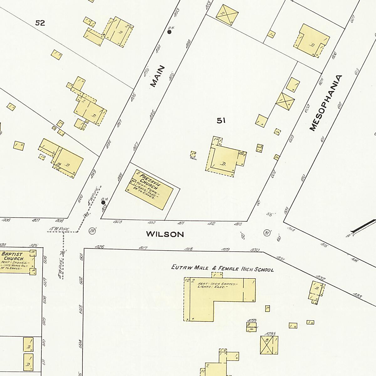 This old map of Eutaw, Greene County, Alabama was created by Sanborn Map Company in 1909
