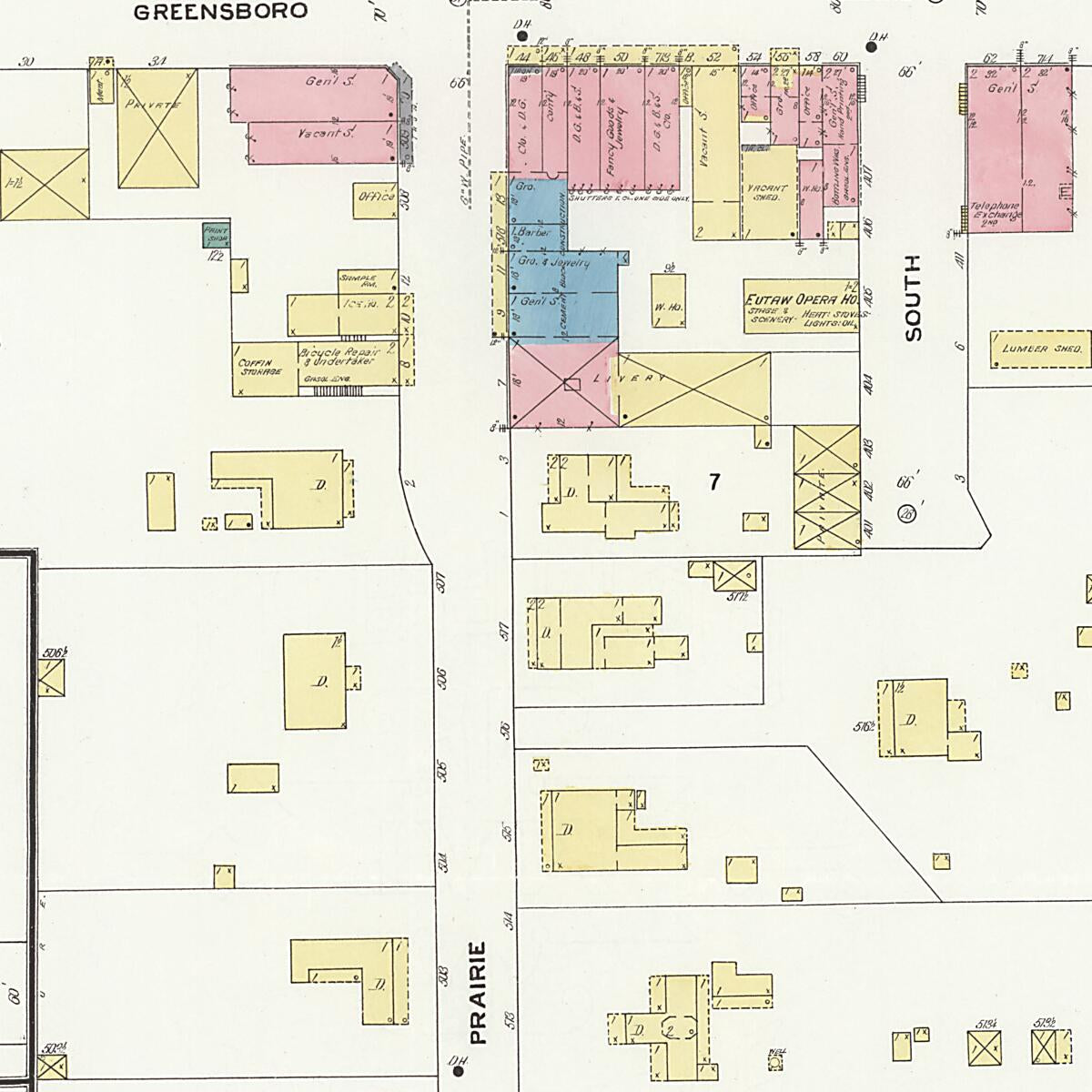 This old map of Eutaw, Greene County, Alabama was created by Sanborn Map Company in 1909