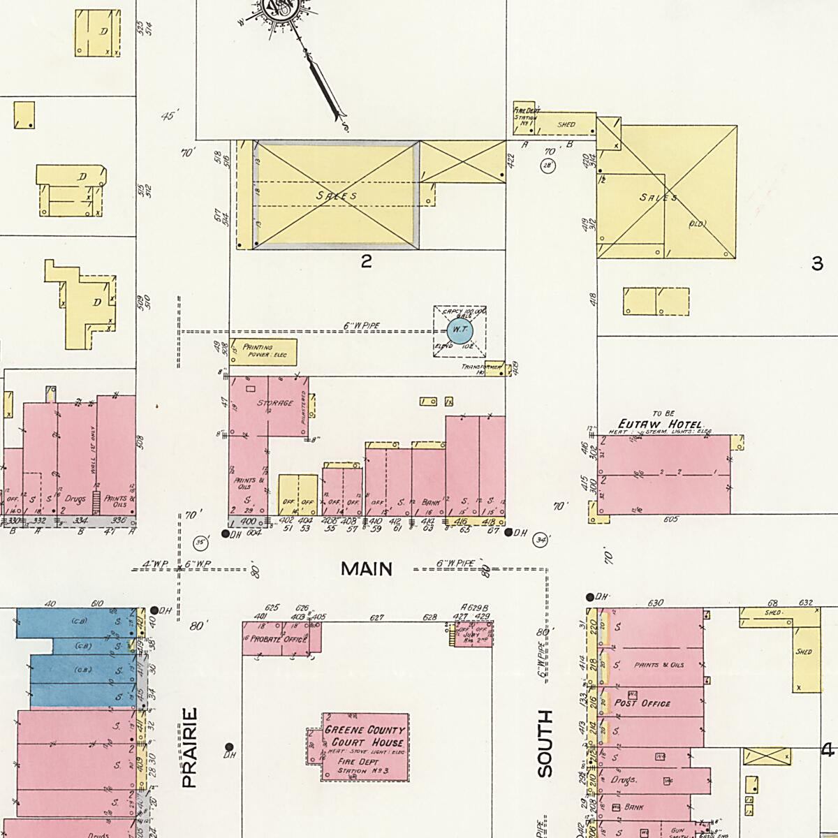 This old map of Eutaw, Greene County, Alabama was created by Sanborn Map Company in 1925