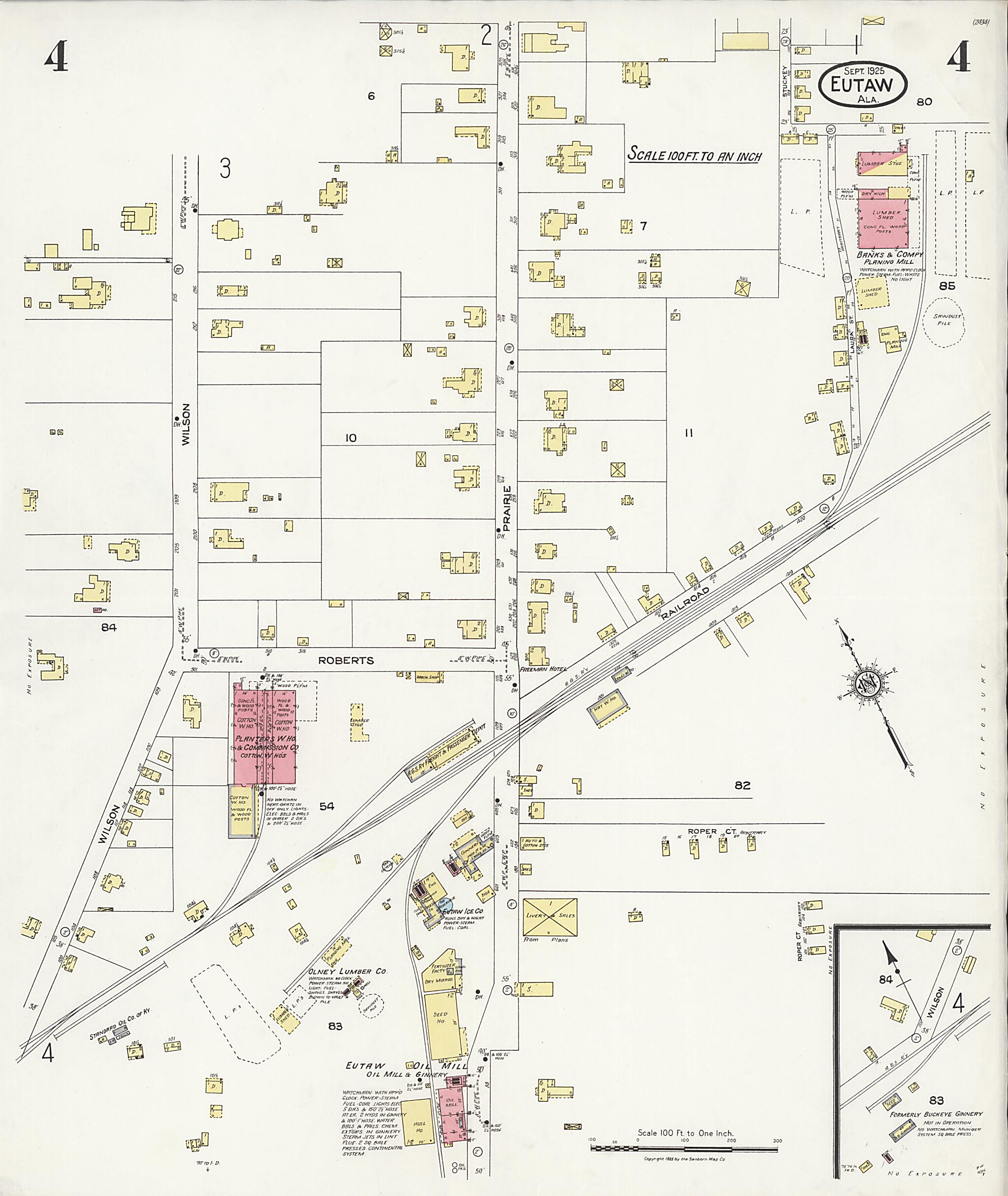 This old map of Eutaw, Greene County, Alabama was created by Sanborn Map Company in 1925