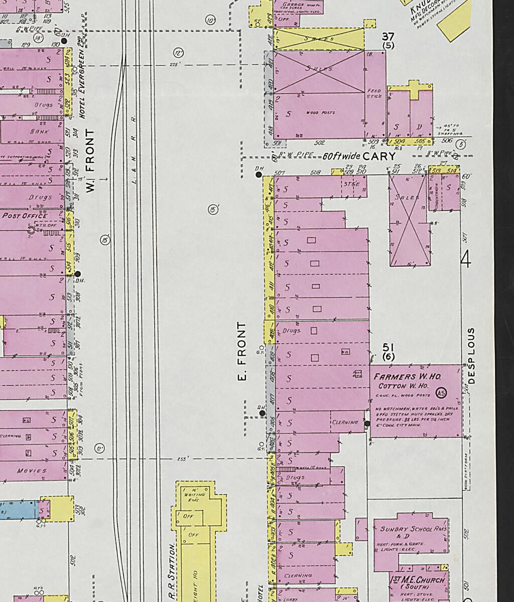 This old map of Evergreen, Conecuh County, Alabama was created by Sanborn Map Company in 1927
