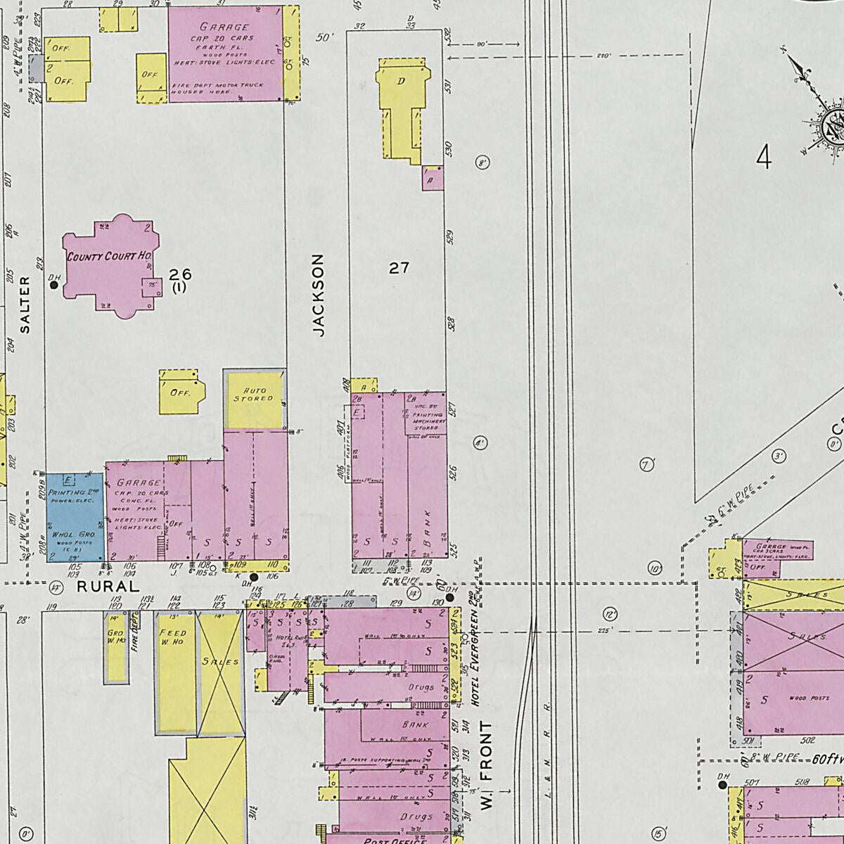 This old map of Evergreen, Conecuh County, Alabama was created by Sanborn Map Company in 1927