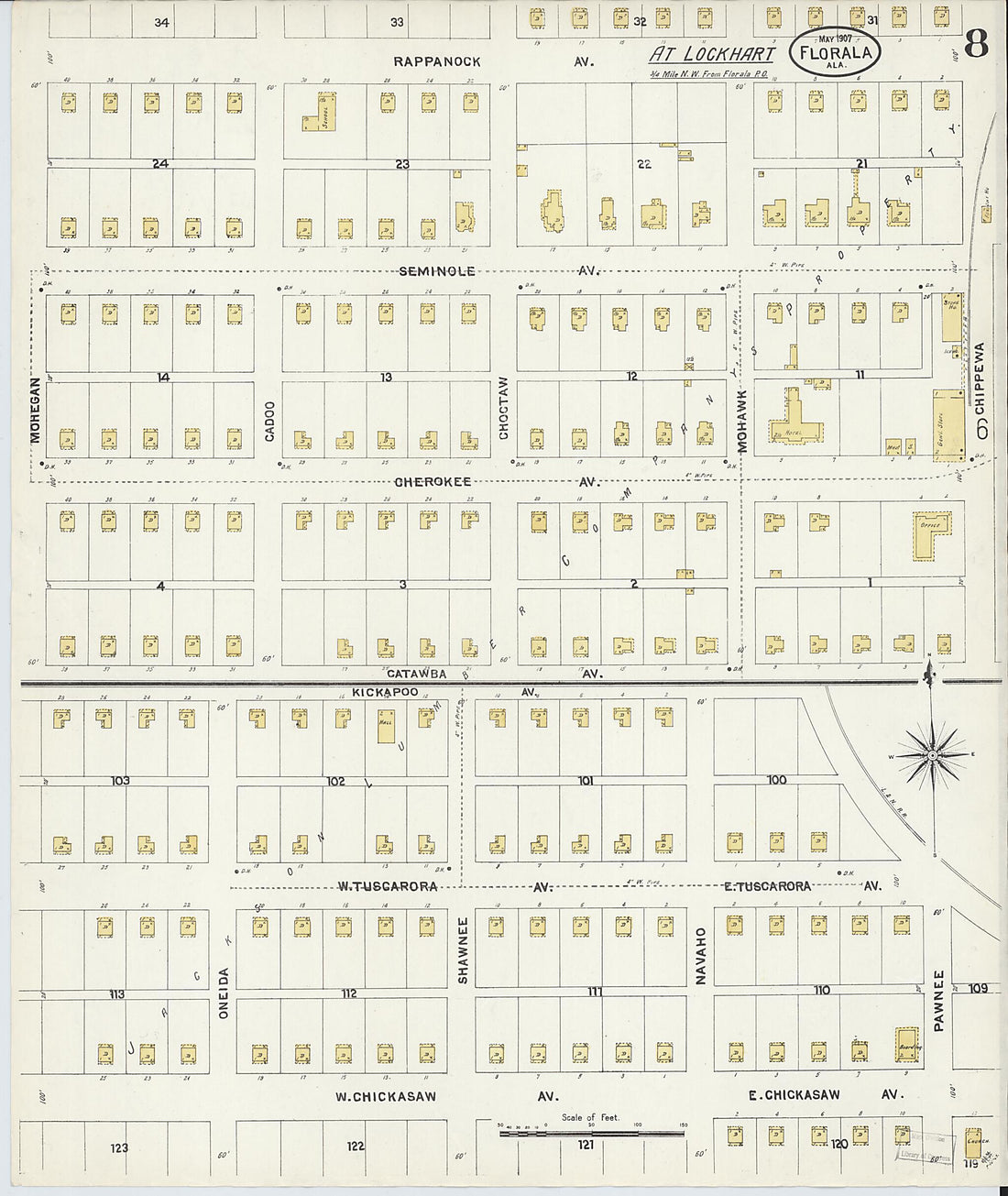 This old map of Lockhart, Covington County, Alabama was created by Sanborn Map Company in 1907