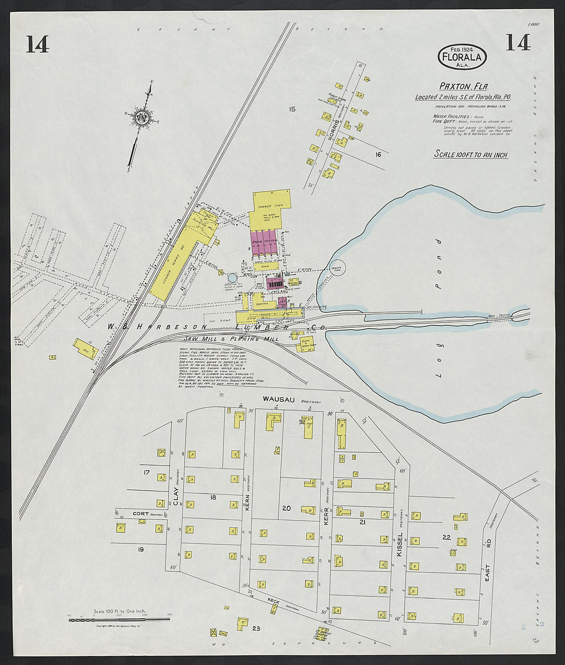 This old map of Paxton, Covington County, Florida was created by Sanborn Map Company in 1924