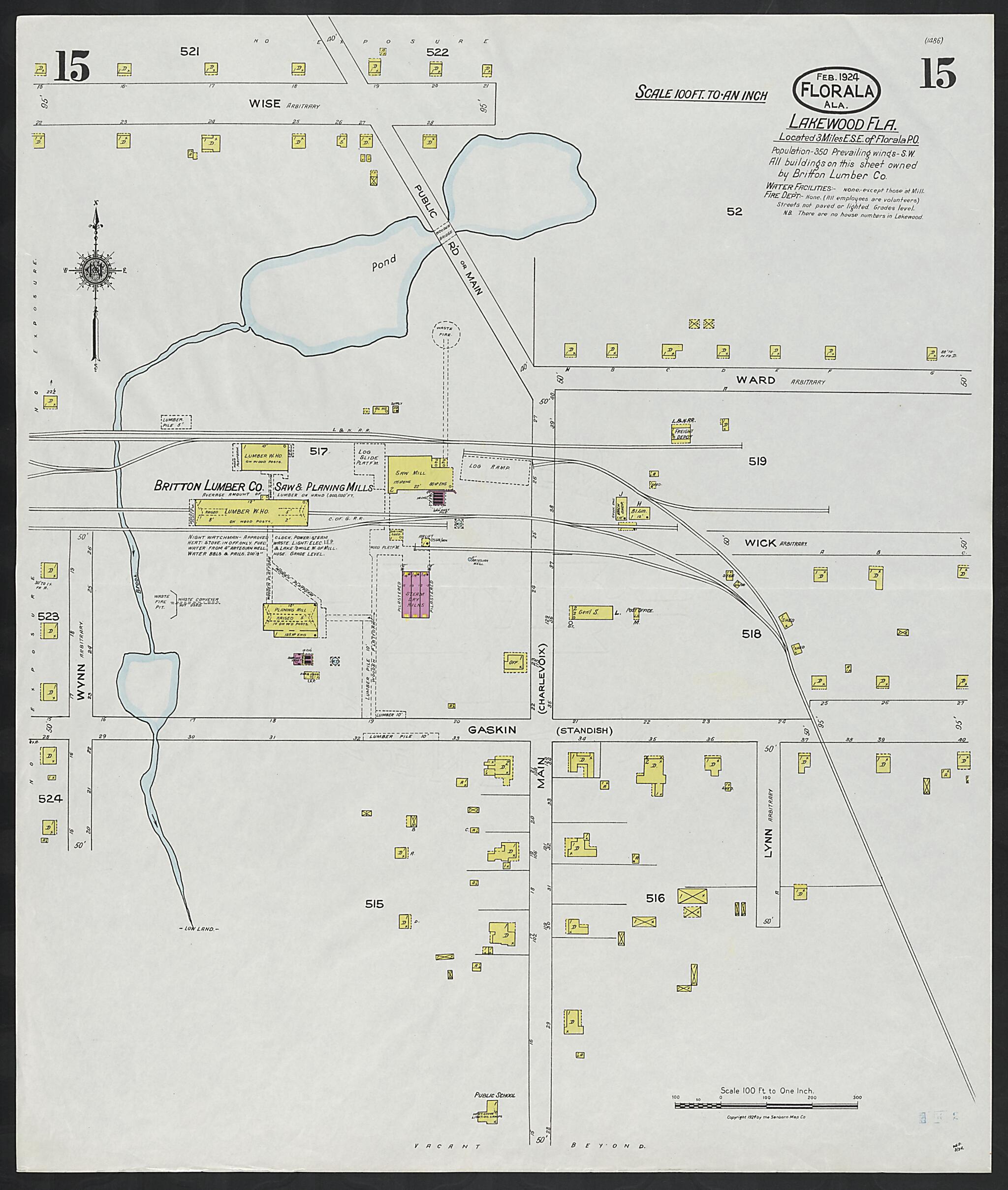This old map of Paxton, Covington County, Florida was created by Sanborn Map Company in 1924
