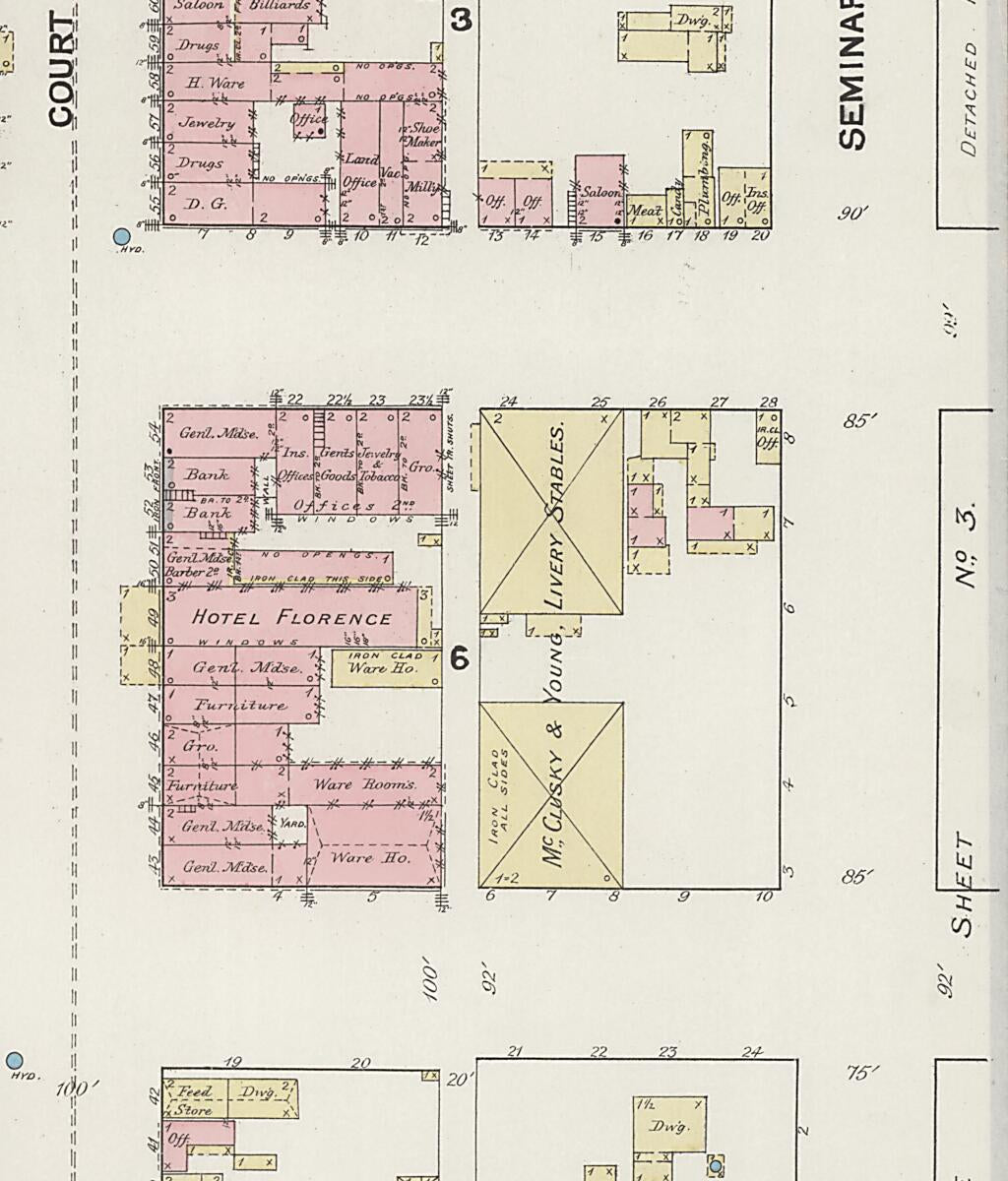 This old map of Florence, Lauderdale County, Alabama was created by Sanborn Map Company in 1889