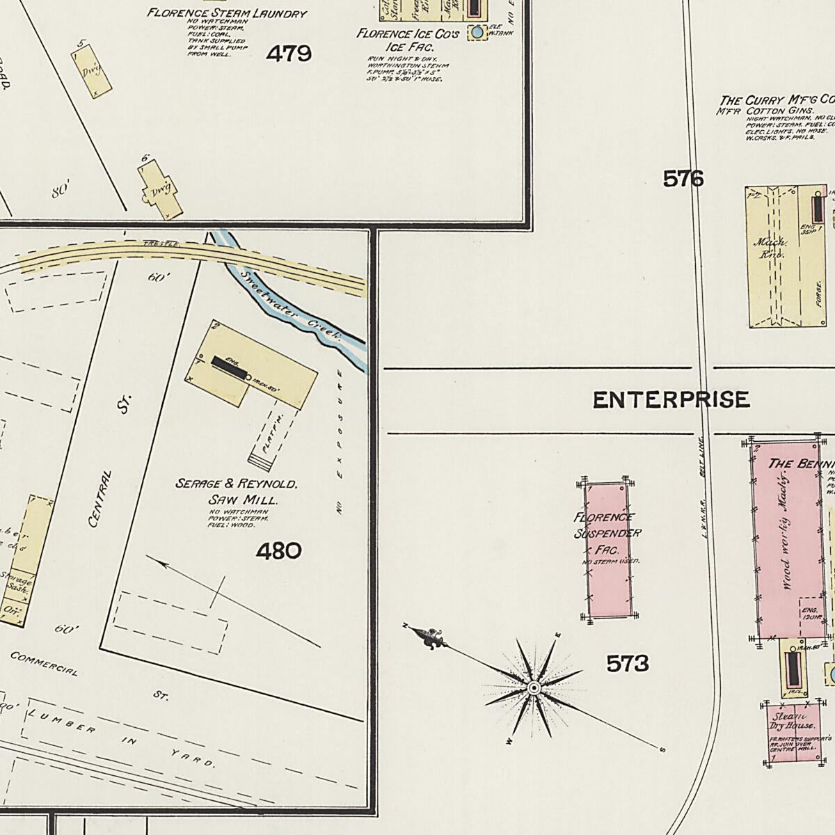 This old map of Florence, Lauderdale County, Alabama was created by Sanborn Map Company in 1889