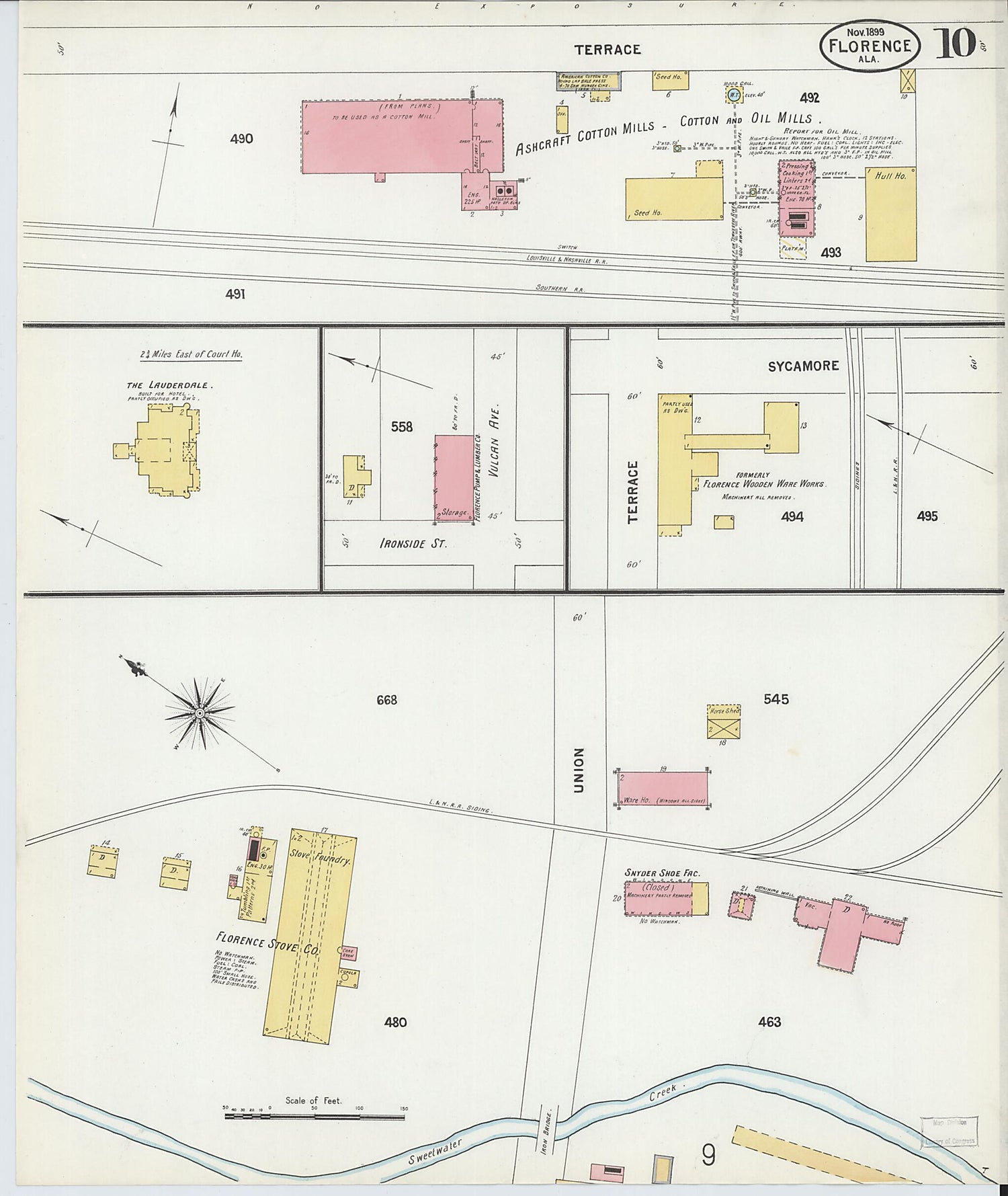 This old map of Florence, Lauderdale County, Alabama was created by Sanborn Map Company in 1899