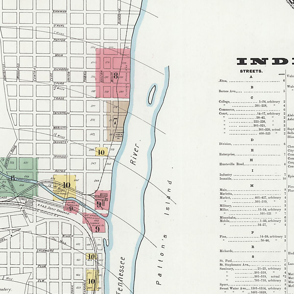 This old map of Florence, Lauderdale County, Alabama was created by Sanborn Map Company in 1899