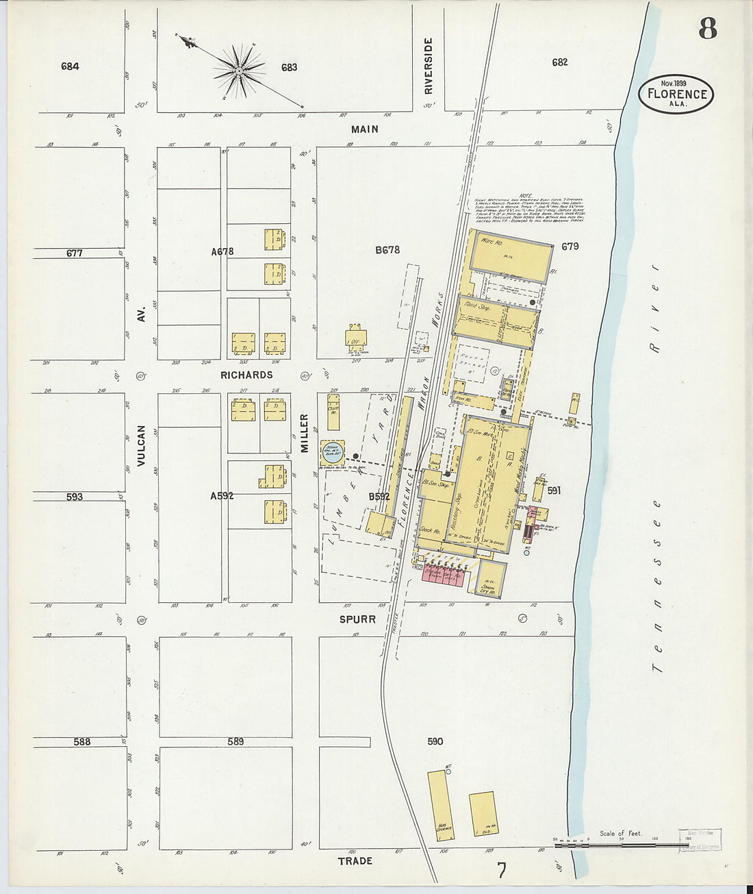 This old map of Florence, Lauderdale County, Alabama was created by Sanborn Map Company in 1899