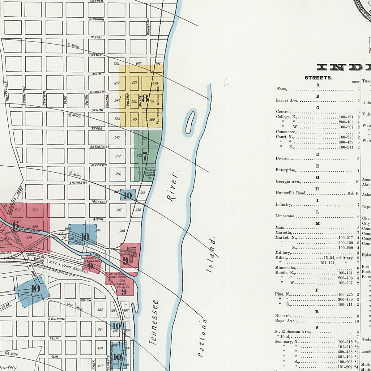 This old map of Florence, Lauderdale County, Alabama was created by Sanborn Map Company in 1905