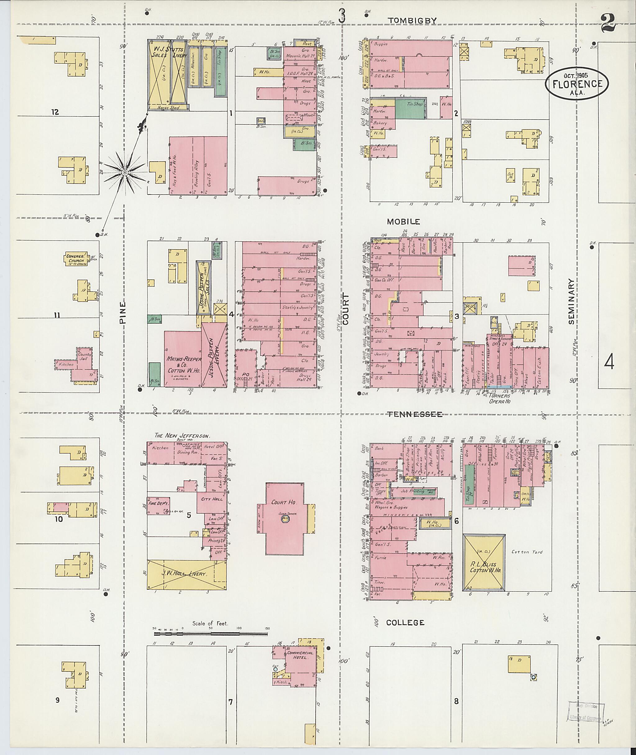 This old map of Florence, Lauderdale County, Alabama was created by Sanborn Map Company in 1905