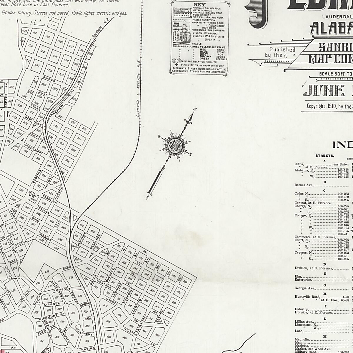 This old map of Florence, Lauderdale County, Alabama was created by Sanborn Map Company in 1910