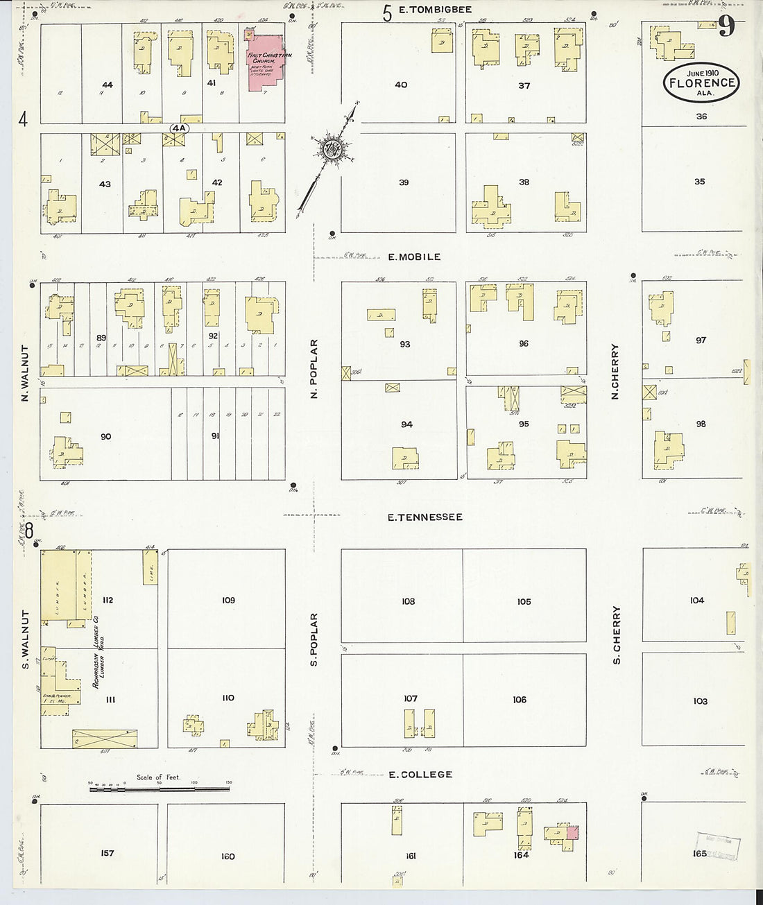 This old map of Florence, Lauderdale County, Alabama was created by Sanborn Map Company in 1910