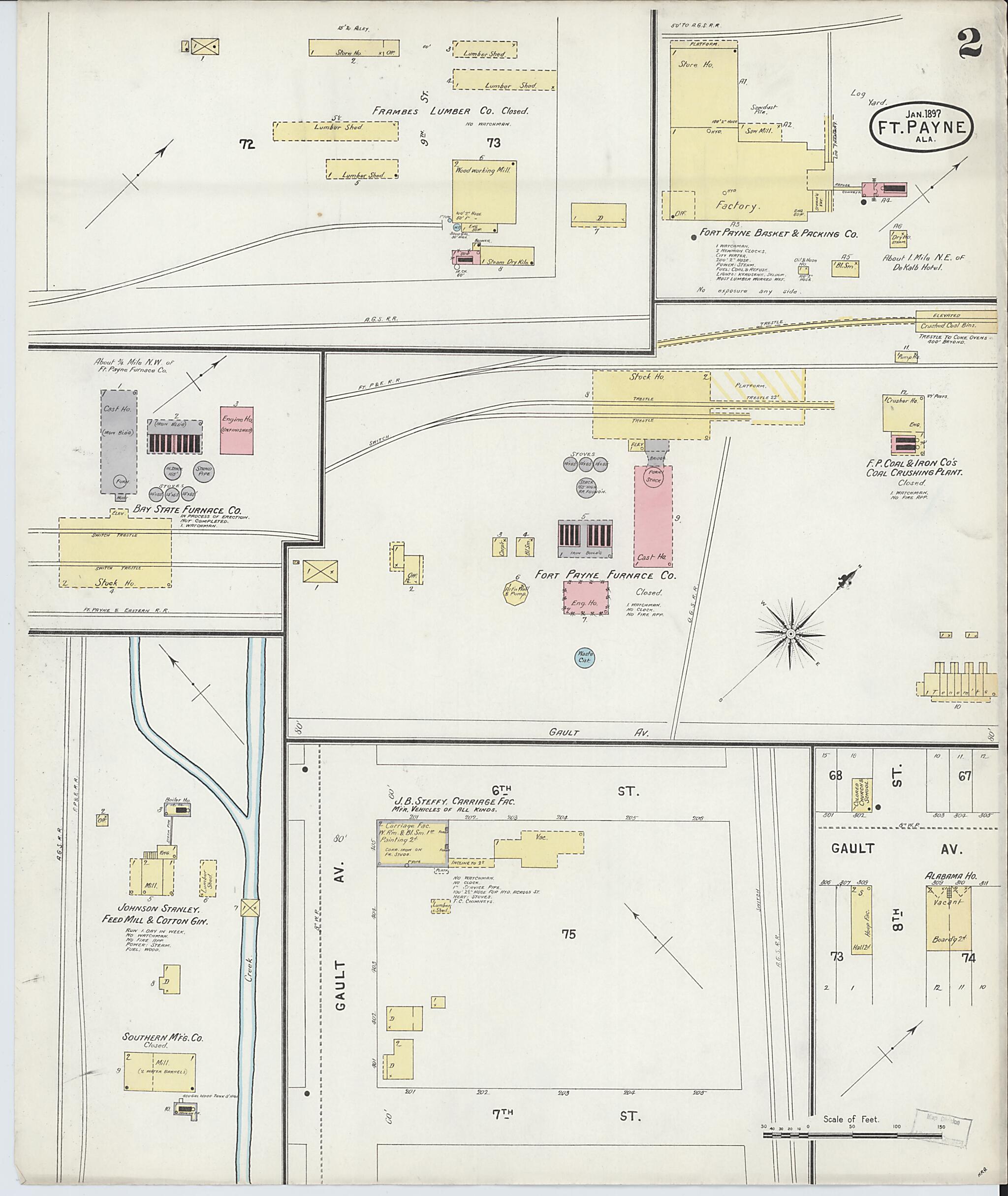 This old map of Fort Payne, Dekalb County, Alabama was created by Sanborn Map Company in 1897