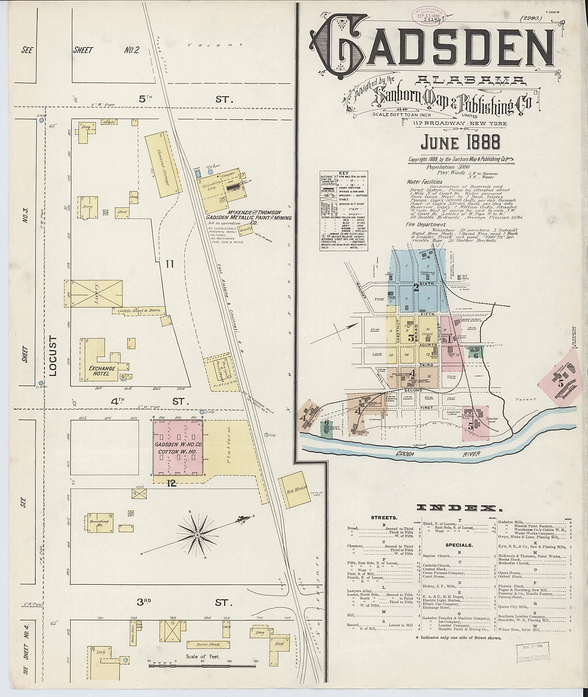 Gadsden, Etowah County, Alabama 1888 (Sheet 1 of 6) by Relic Map Company