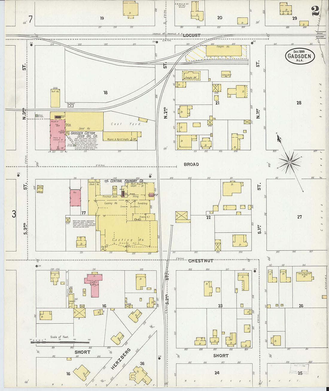 This old map of Gadsden, Etowah County, Alabama was created by Sanborn Map Company in 1899