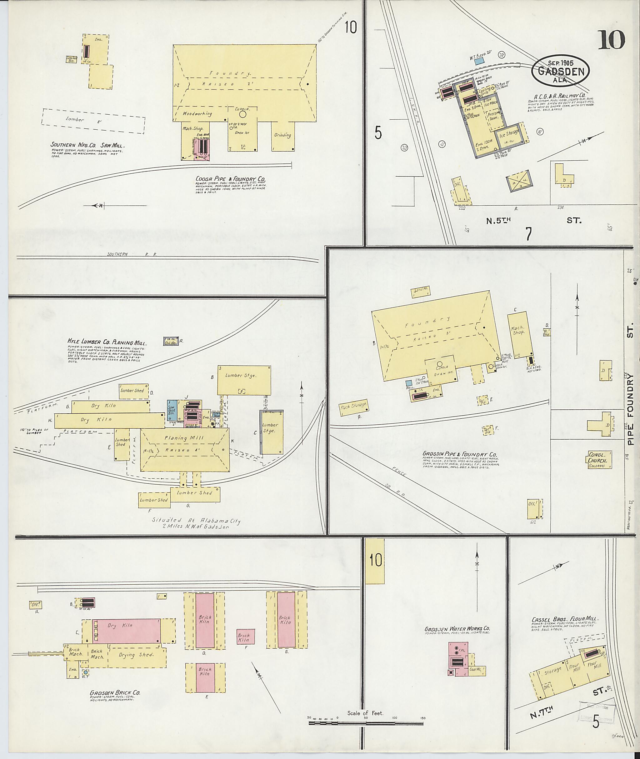 This old map of Gadsden, Etowah County, Alabama was created by Sanborn Map Company in 1905