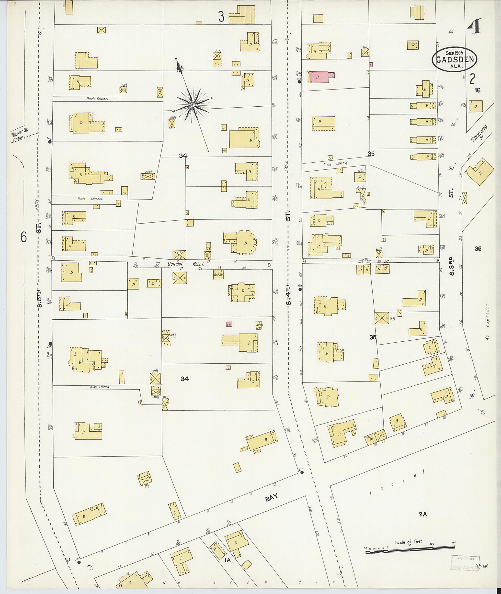 This old map of Gadsden, Etowah County, Alabama was created by Sanborn Map Company in 1905