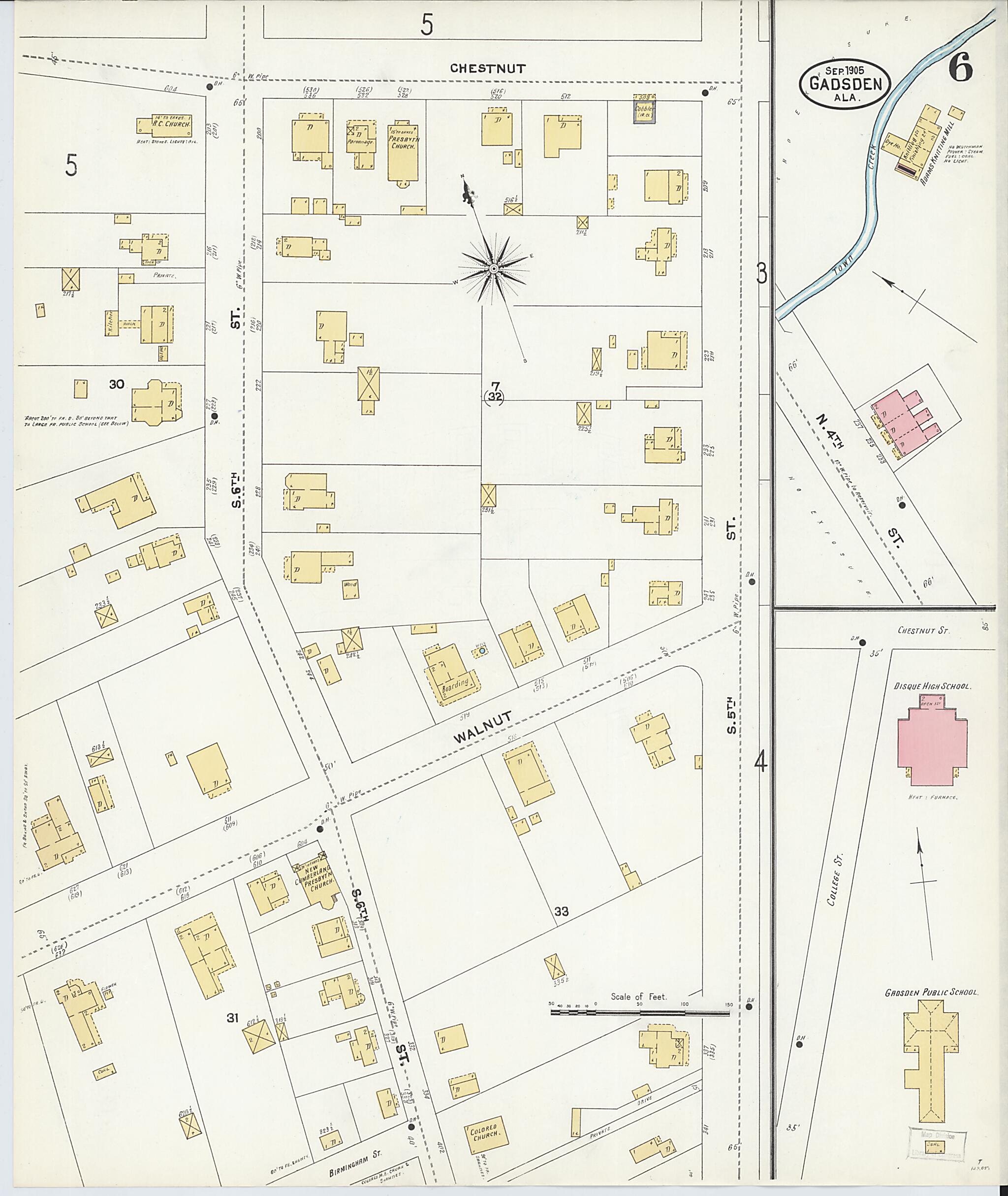 This old map of Gadsden, Etowah County, Alabama was created by Sanborn Map Company in 1905