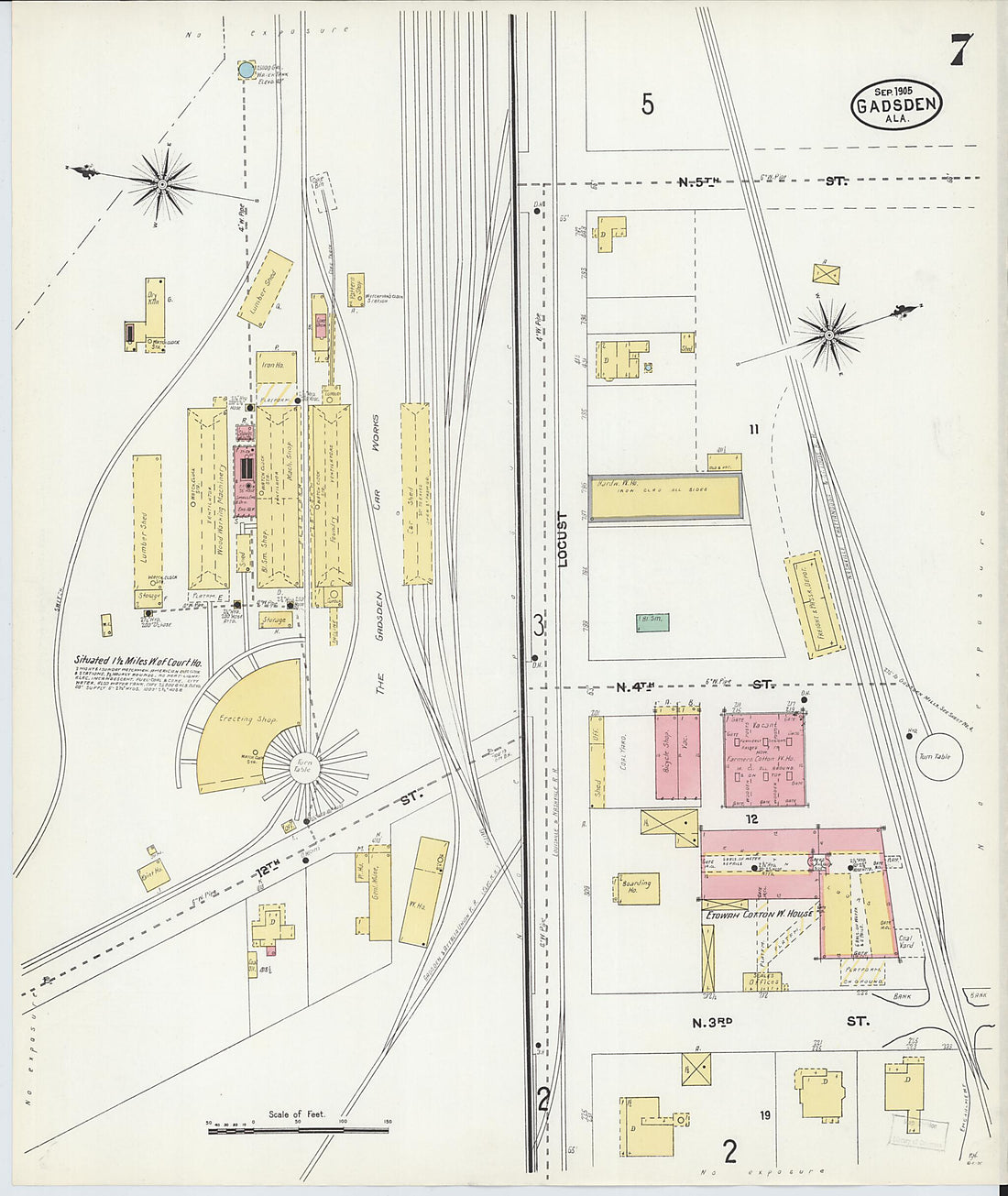This old map of Gadsden, Etowah County, Alabama was created by Sanborn Map Company in 1905