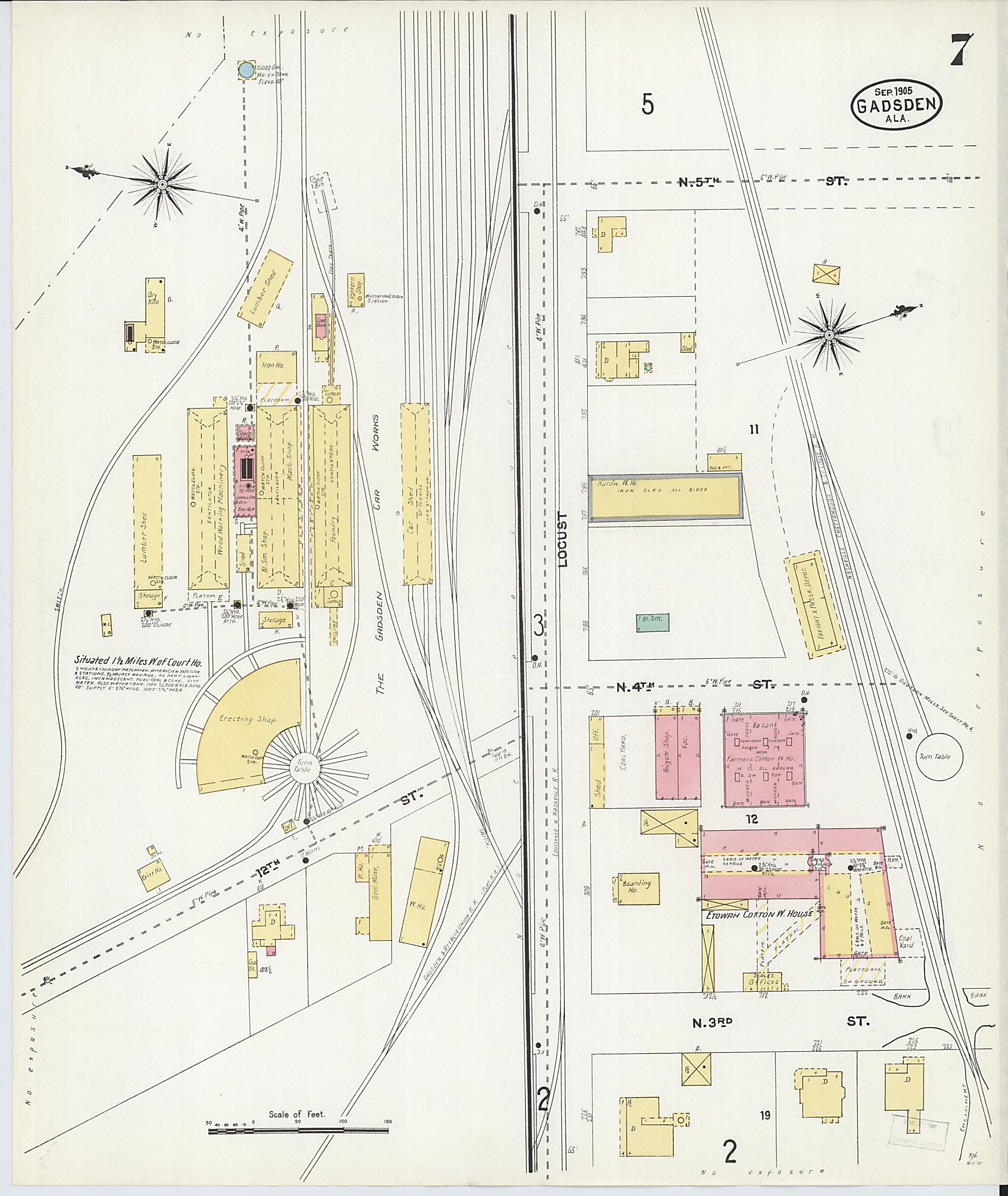 This old map of Gadsden, Etowah County, Alabama was created by Sanborn Map Company in 1905