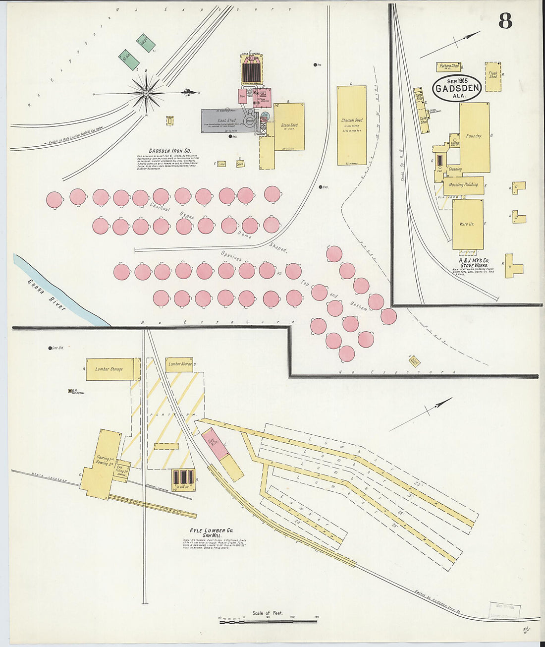 This old map of Gadsden, Etowah County, Alabama was created by Sanborn Map Company in 1905