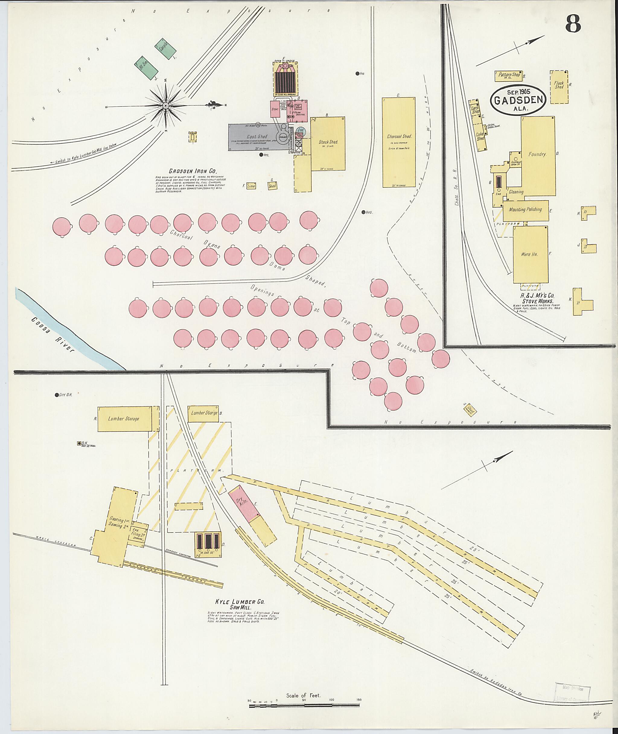 This old map of Gadsden, Etowah County, Alabama was created by Sanborn Map Company in 1905